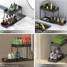 Load image into Gallery viewer, 2-Tier Under Sink Organizer, Sliding Under Bathroom Cabinet Storage