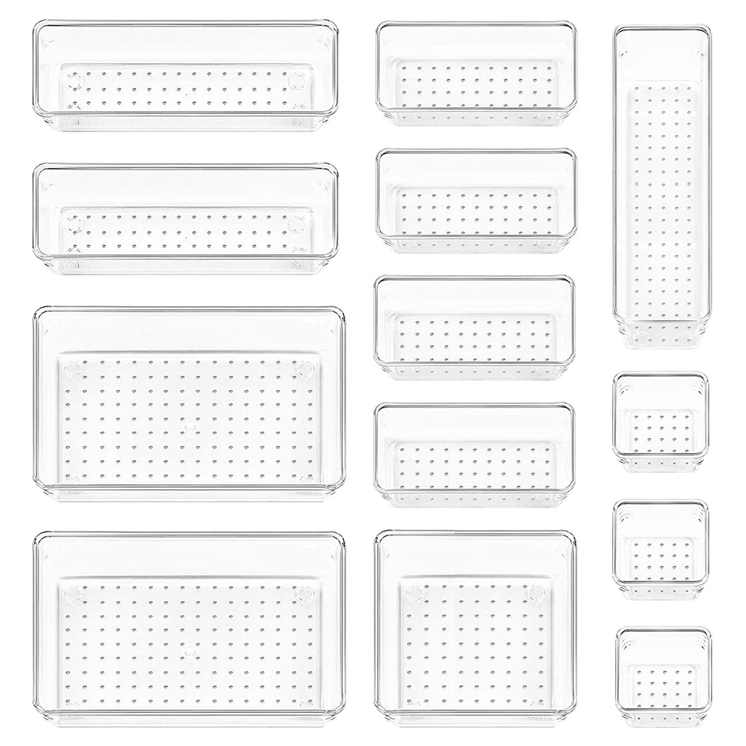 13 Pcs Drawer Organizer Set with 5 Size Clear Desk Organizations