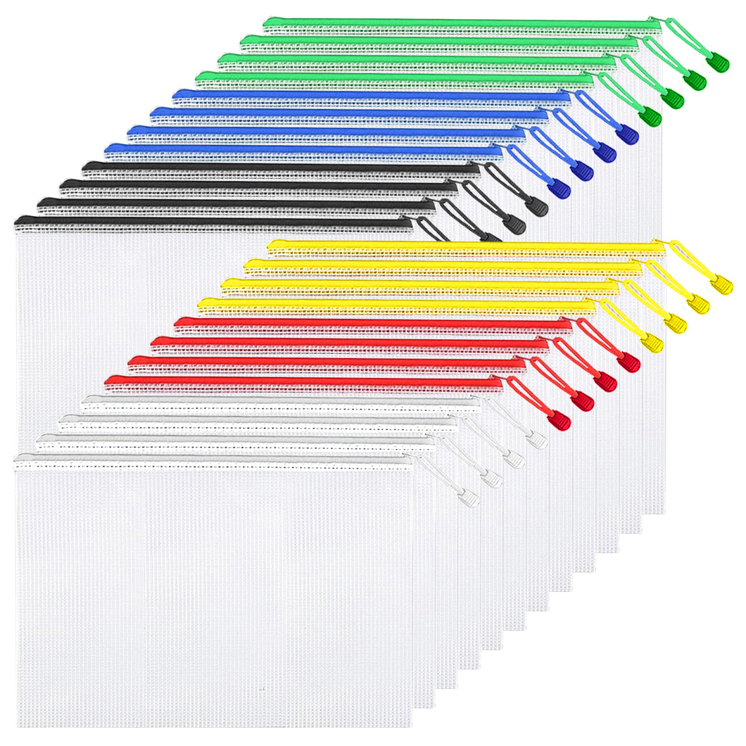 24pcs Mesh Zipper Pouch Waterproof Zipper Bags A4 Size