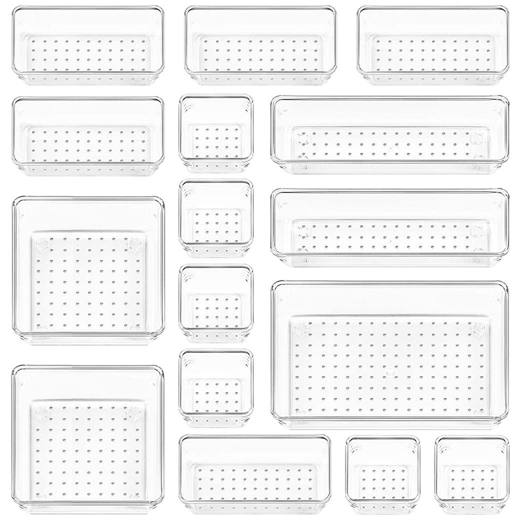 16 PCS Clear Drawer Organizer Tray Desk Drawer Dividers with 5 Sizes