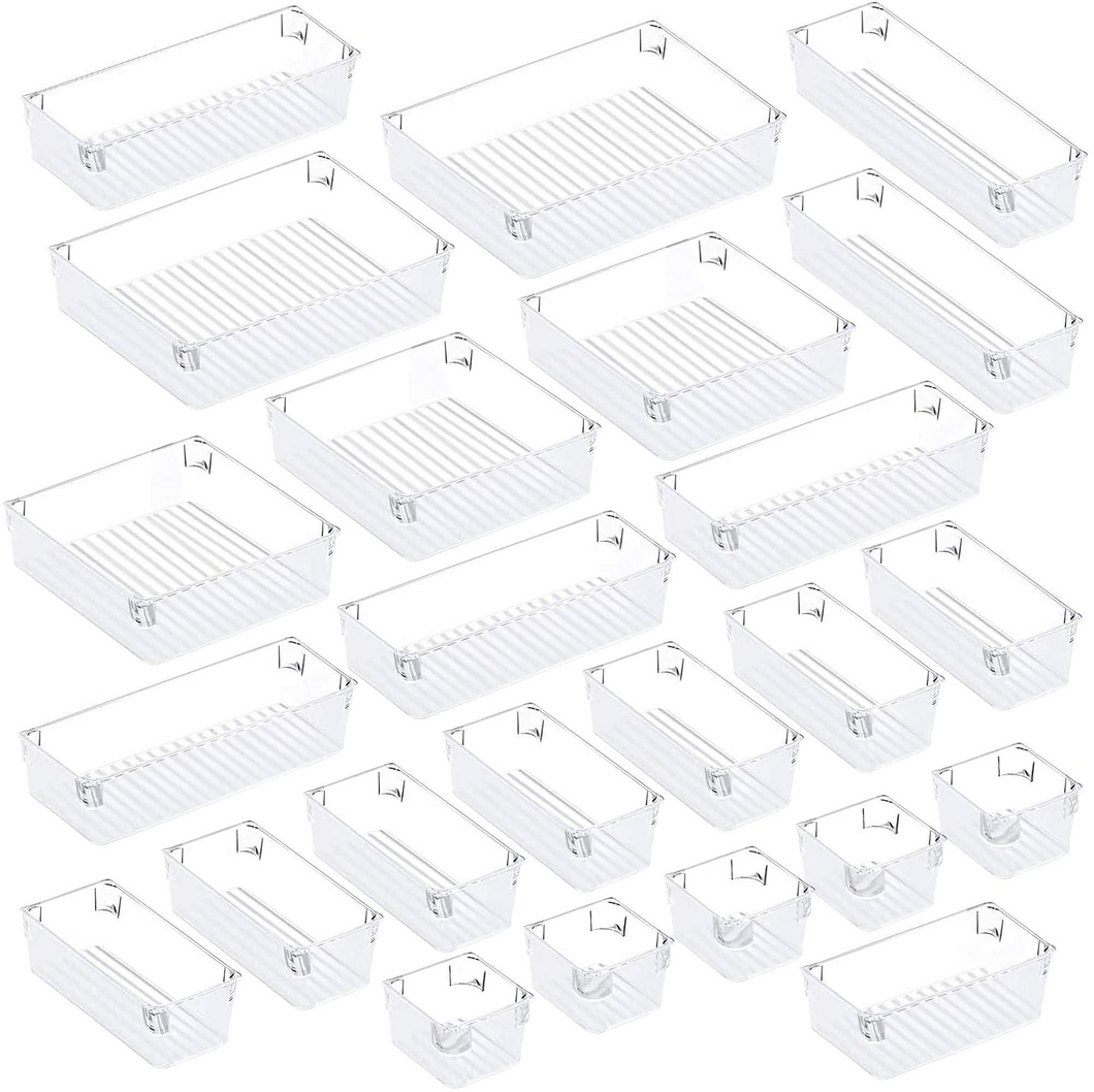 24Pcs Desk Drawer Organizer Set 5-size Versatile Vanity and Desk Drawer Storage Bins